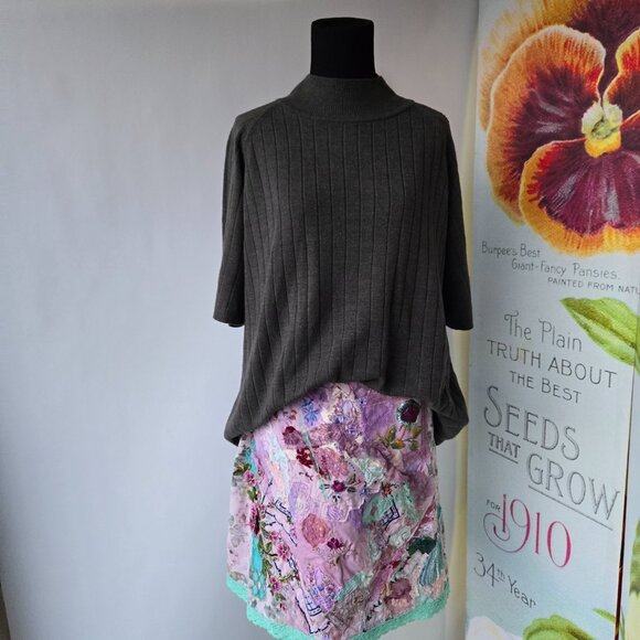 Modern Woman Grey Blouse Gray Mockneck Turtleneck Short Sleeve Office Chic 18/20 - Picture 2 of 12